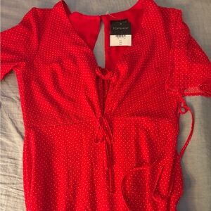 Topshop Vibrant Red Dress with Dotted Pattern